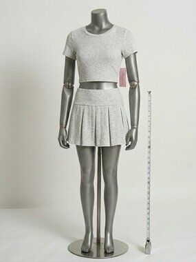 Bird Fashion Pleated Grey Two-piece Set Solid Color, Size L